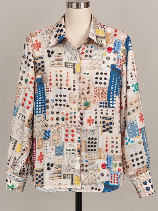 Vilagallo Tops - Vilagallo Vintage Buttons Print Button Down Large